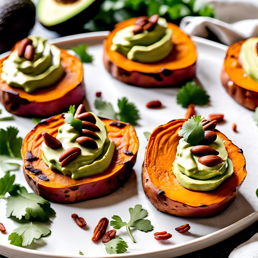 chipotle sweet potato rounds with avocado crema