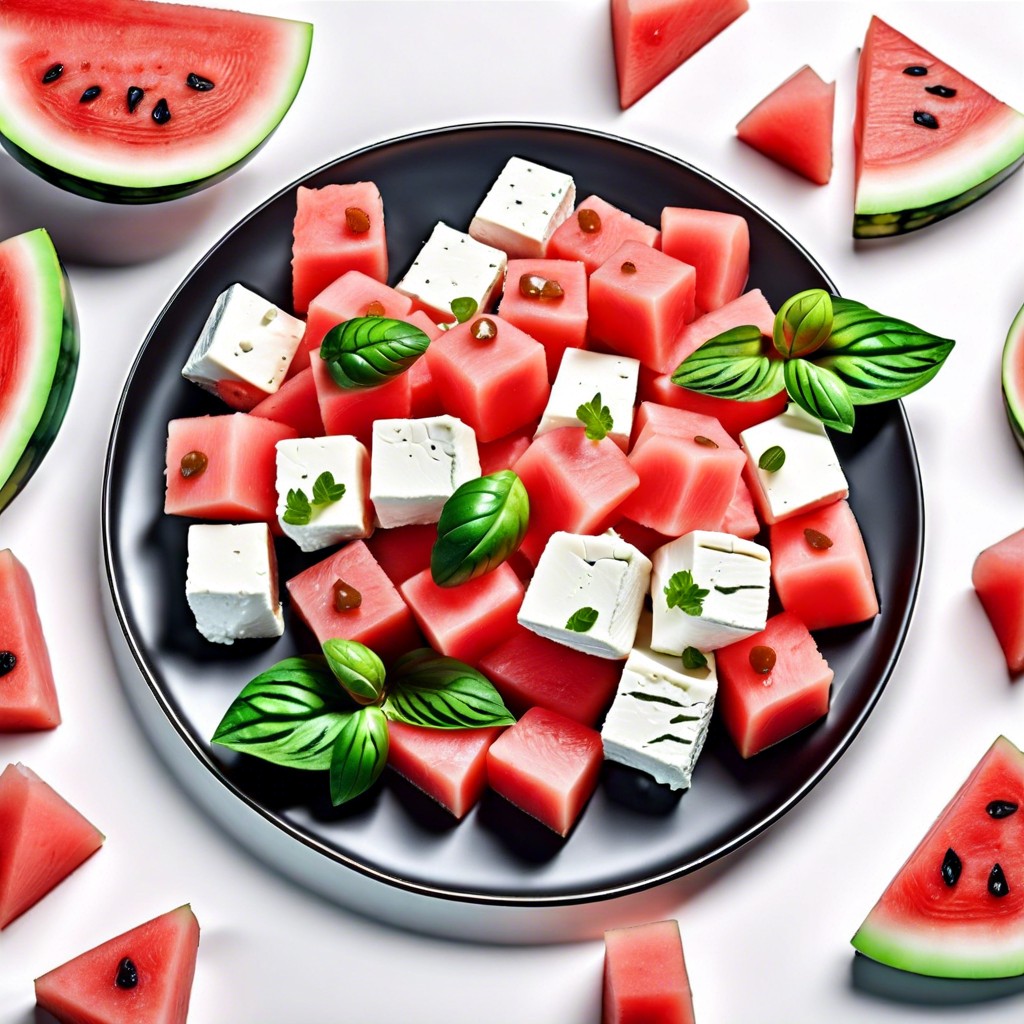 feta with watermelon cubes