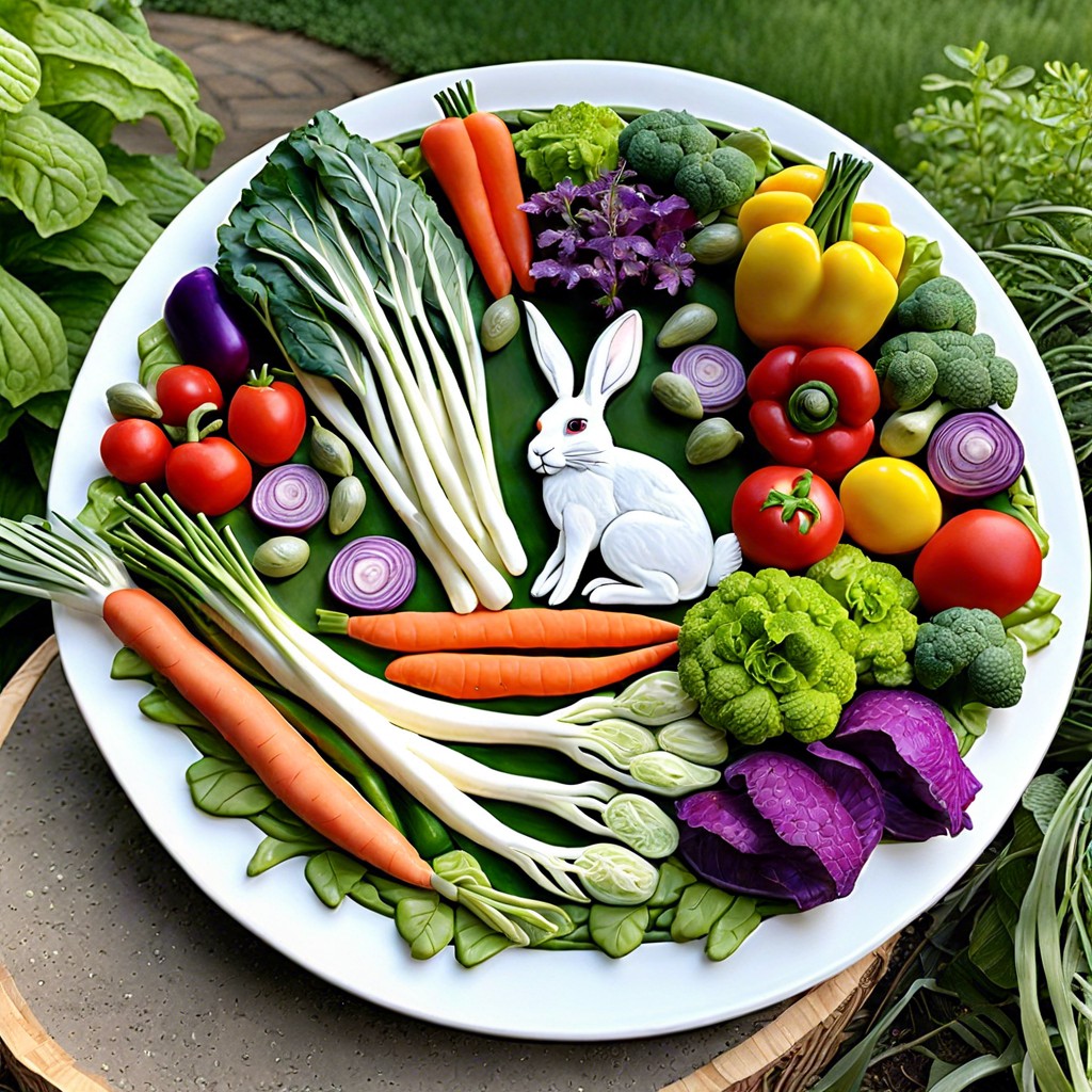 rabbits veggie garden platter