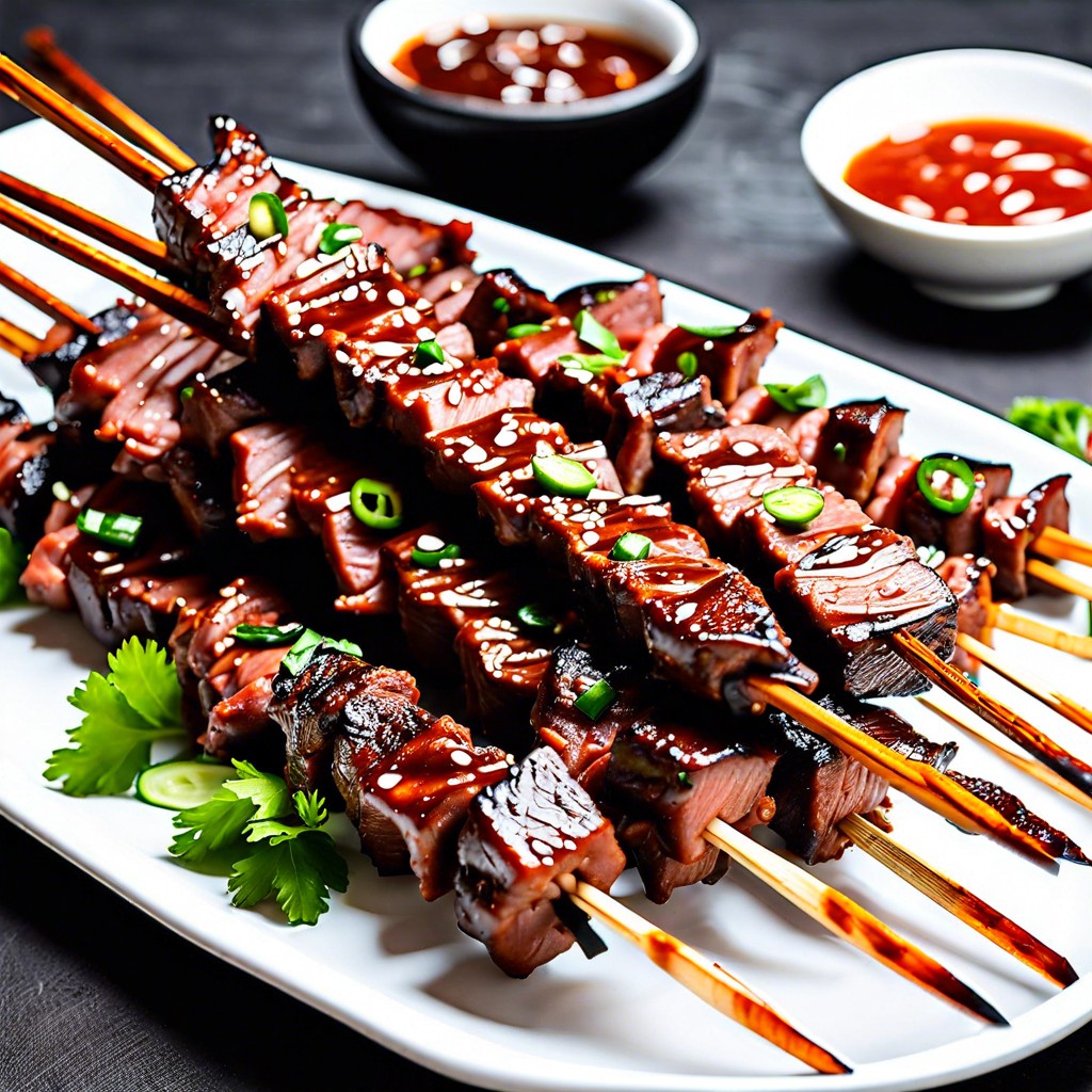 spicy korean bbq beef skewers