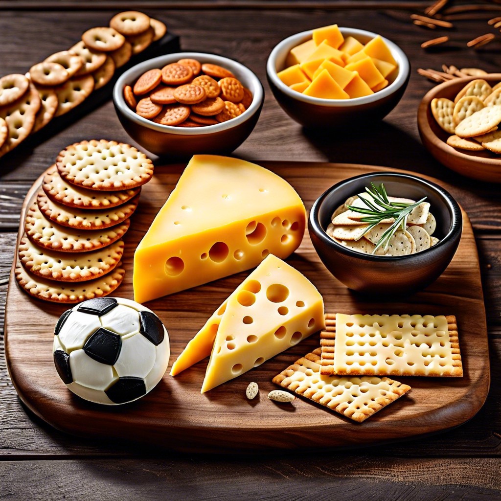 crackers with football shaped cheese