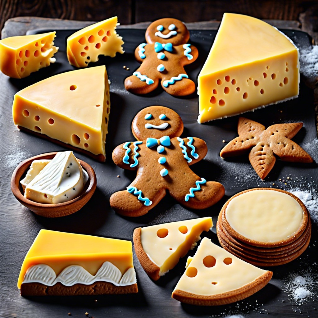 gingerbread cookie cutouts with cheeses