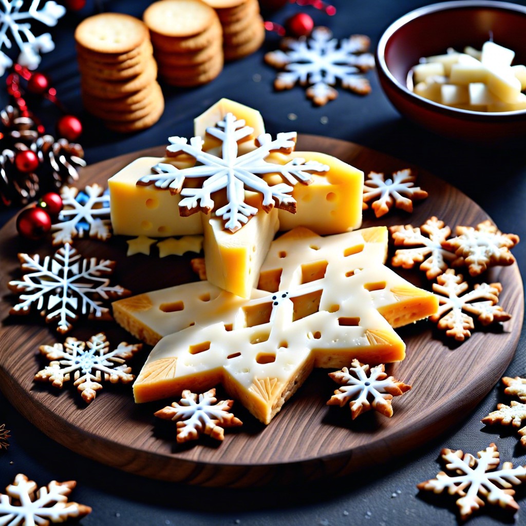 snowflake shaped cheeses and crackers