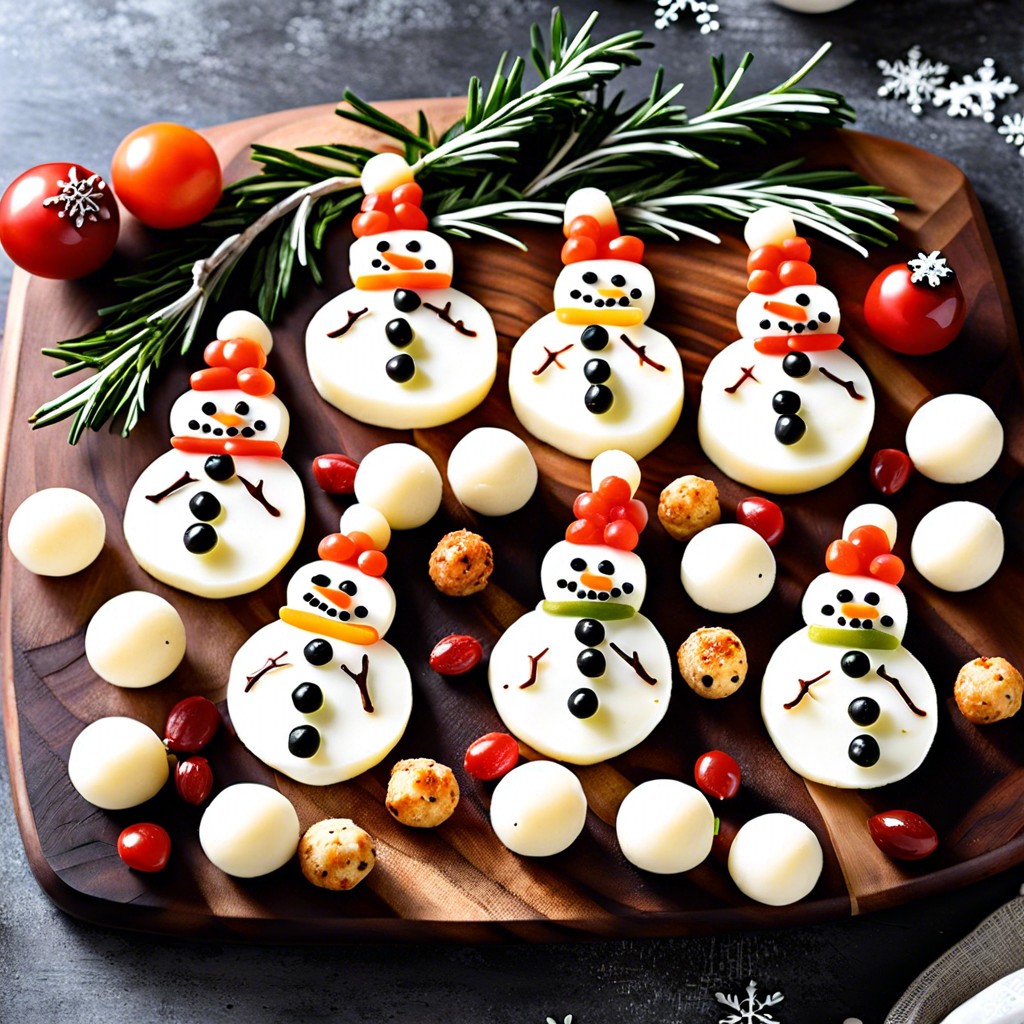 snowman mozzarella balls