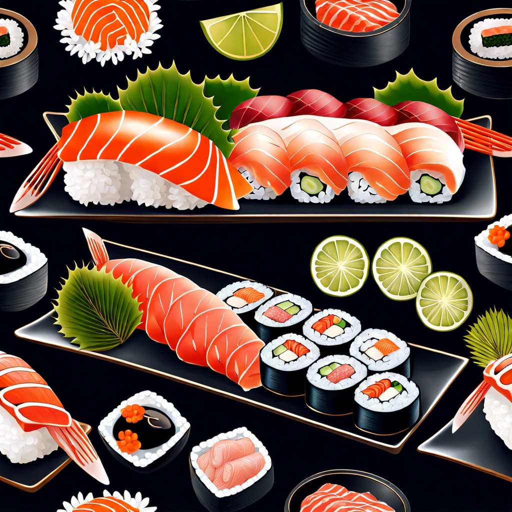 sushi rolls and sashimi